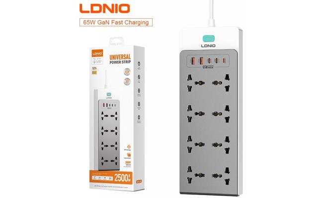 LDNIO SC4 13-in-1 65W PD GaN Power Strip Multi Port Charging Station AC Outlet Safety Desktop Power Strip Universal Extension Socket, Cable: 2-meter